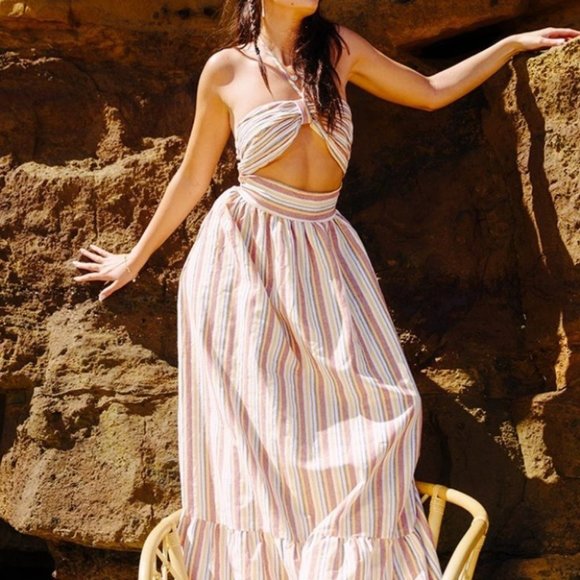 Striped Ruffle Hem Halter Dress - Picture 4 of 15